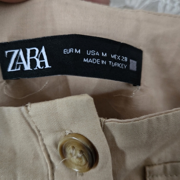 ZARA Poplin Cargo Overall Jumpsuit Tan Color Size Medium - Picture 11 of 13